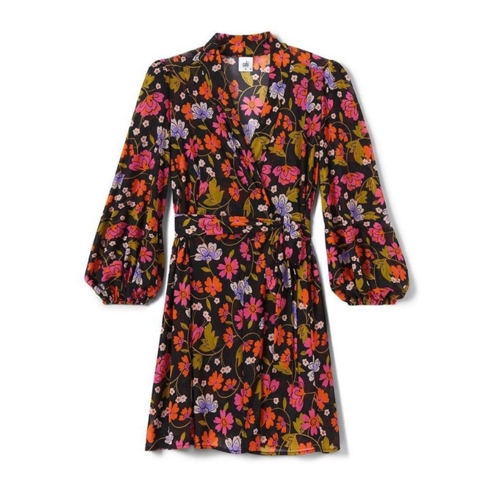 CAbi 6252 Black Floral Mesh Kimono Robe Cover Up Top, S